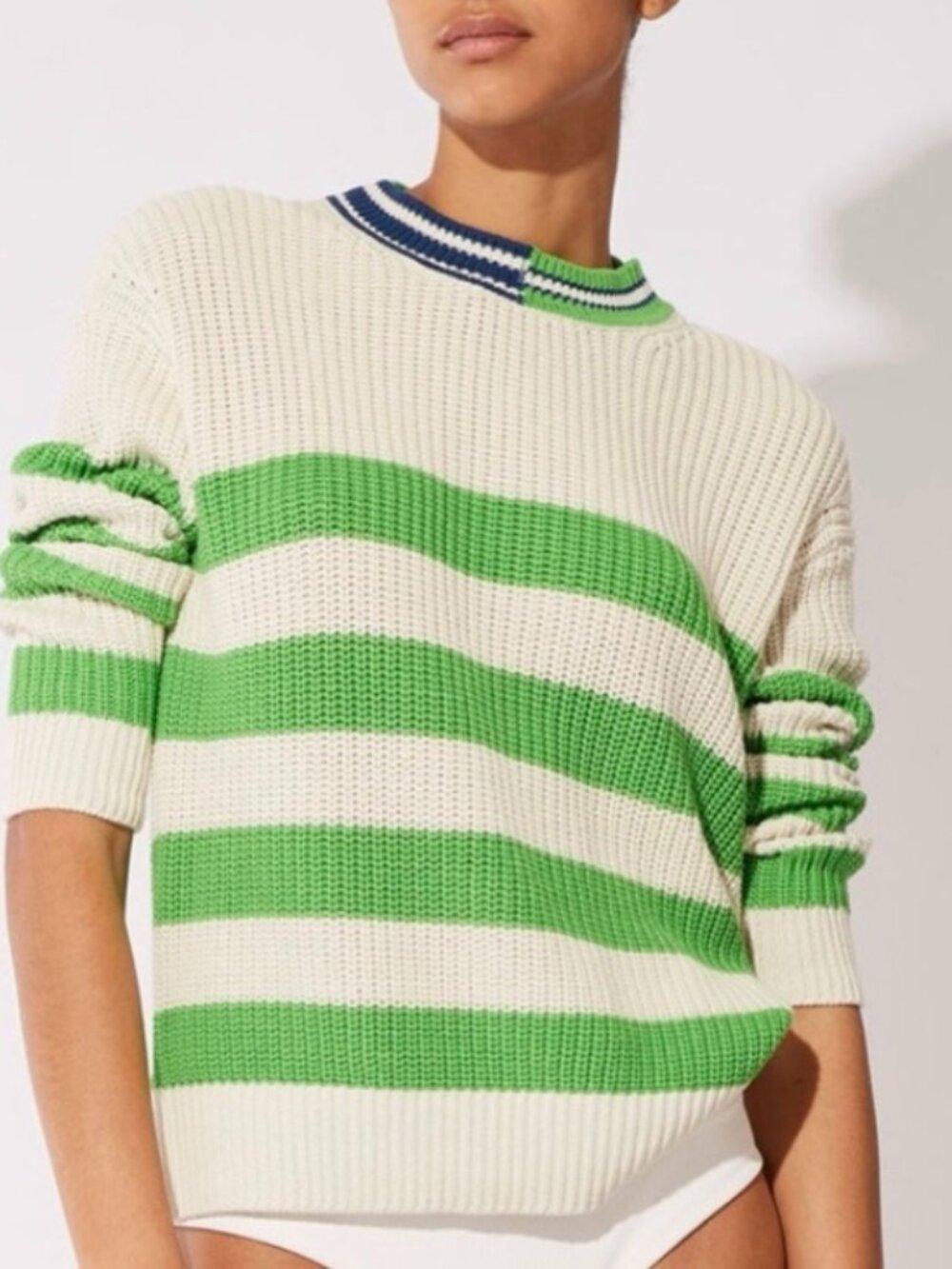 NWT Solid & Striped Max Sweater Brule XS Green Stripe Coastal Preppy Knit $248